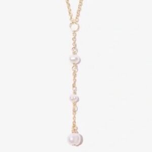 New BYCHARI Evelyn Coco Lariat Necklace Gold Plated Brass Freshwater Pearl Drop
